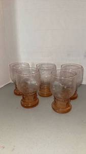 lot 1207 image: Anthropologie retired Helianthus pink water goblet set of 5