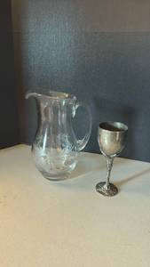 lot 1231 image: Cut Glass Pitcher with Godinger silver plated goblet