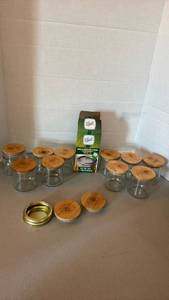 lot 1237 image: Yogurt jars with wooden lids and ball lids