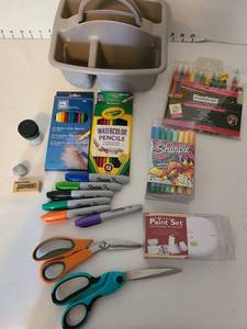 lot 1408 image: Art & Craft Supply Lot Markers, Pencils, Scissors, Paint Set, Organizer