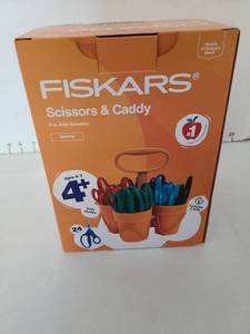 lot 1432 image: Fiskars Scissors & Caddy 5 in. Kids Scissors Blunt-tip 24 Count
