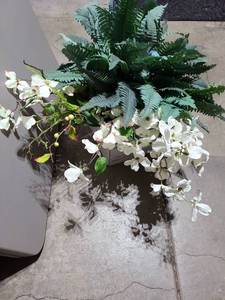 lot 3004 image: Large lot of faux Boston fern and orchids