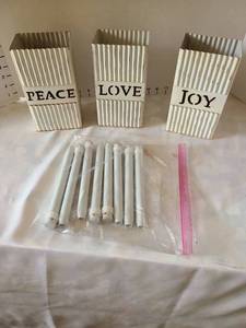 lot 3054 image: Decorative Candle Holders Set, Peace Love Joy