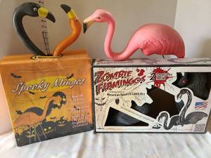 lot 3062 image: Spooky Wingee and Zombie Flamingos-2 Lawn Ornaments Lot