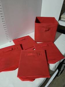 lot 3114 image: 5 red collapsible storage containers