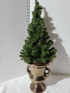 lot 3200 image: Artificial Christmas tree in gold tone urn 29 inches tall overall