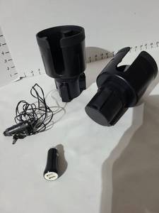 lot 3203 image: Black Car Cup Holder Mount with Charging Cable and Accessories