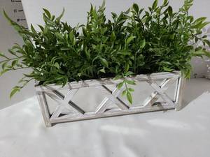 lot 3218 image: Wooden Window Box Planter with Faux Green Leafy Plant,  12x15x6in