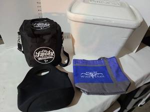 lot 3237 image: Insulated lunch bags and styrofoam cooler.