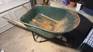 lot 3300 image: Wheelbarrow with Wood Handle and Metal Frame