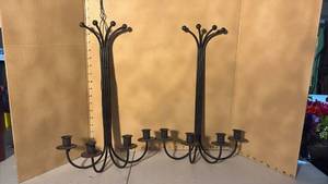 lot 3305 image: Pair of Black Metal Candelabras