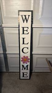 lot 3358 image: Welcome Seasonal Porch Sign with Interchangeable Magnetic Decorative Panels 52x9