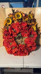 lot 3360 image: Fall Flower Wreaths - yellow 25x24 Red20x23