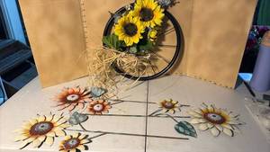 lot 3374 image: Decorative Metal Flower Garden Stakes & Sunflower Wheel