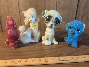 lot 10 image: Lot of 4 Decorative Dog Figurines with Fur and Embellishments