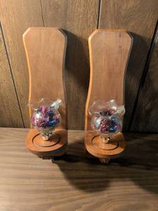 lot 19 image: Pair of Wood Decorative Pedestals with Glass Floral Globes