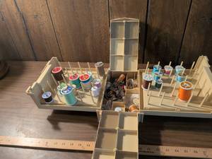 lot 21 image: Thread Spool Organizer Storage System with Sewing Supplies and Notions