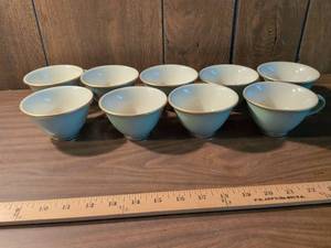 lot 54 image: Set of 9 Celadon Teacups with Handles and Gold Trim