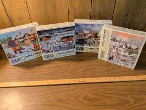 lot 61 image: Bits and Pieces 1000 Piece Jigsaw Puzzles Winter Scenes Set of 4