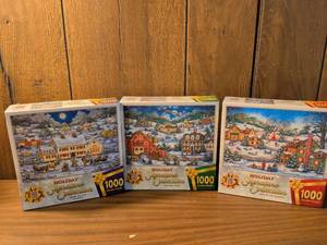 lot 64 image: Master Pieces Holiday Signature Collection 1000 Piece Jigsaw Puzzles, Set of 3