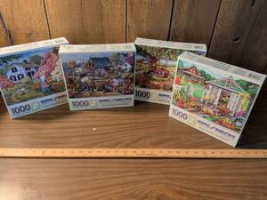 lot 65 image: Bits and Pieces 1000 Piece Jigsaw Puzzles Lot of 4
