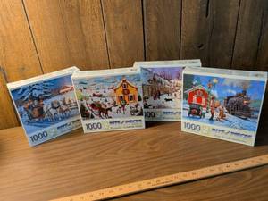 lot 72 image: Bits and Pieces 1000-Piece Jigsaw Puzzles, Set of 4 Winter Scenes