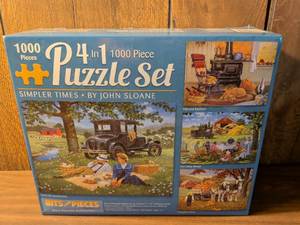 lot 80 image: Bits and Pieces 4 in 1 1000 Piece Puzzle Set Simpler Times by John Sloane