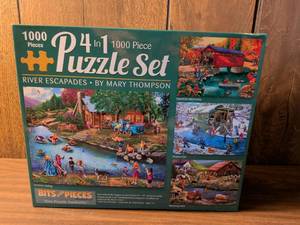 lot 81 image: Bits and Pieces 4 In 1 1000 Piece Puzzle Set River Escapades by Mary Thompson