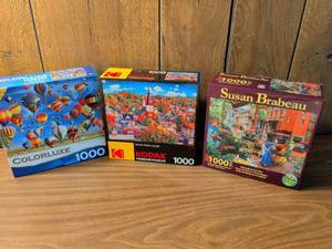 lot 84 image: Lot of 3 Jigsaw Puzzles 1000 Piece Colorluxe Kodak Susan Brabeau