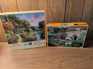 lot 95 image: Lot of 2 Jigsaw Puzzles 1000 Piece Sunset Country Cottage Kodacolor