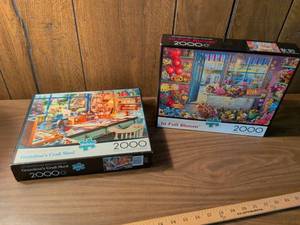 lot 96 image: Buffalo 2000 Piece Puzzle Collection Lot Grandmas Craft Shed In Full Bloom