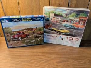 lot 97 image: Two 1000 Piece Jigsaw Puzzles White Mountain Ford Grandpas Pride & Joy, St. Michaels