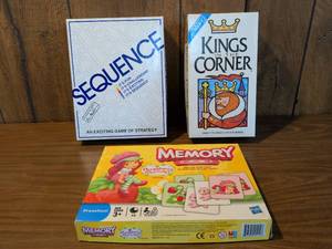 lot 105 image: 3 Board Games Sequence Kings in the Corner Memory Strawberry Shortcake