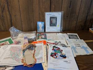 lot 109 image: Lot of Cross Stitch Kits and Materials Happy Things Jeanette Crews