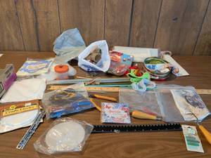 lot 110 image: Craft Supplies Lot Needlework Tools Scissors Rulers Tape Floss