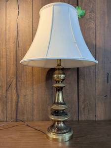 lot 112 image: Table Lamp with Blue-Trimmed Shade and Tiered Base