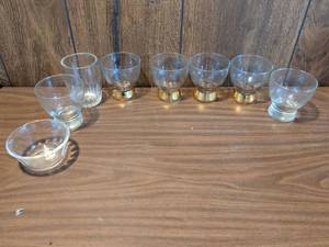 lot 130 image: 8-Piece Glass Drinkware Set with Metal Base Bands
