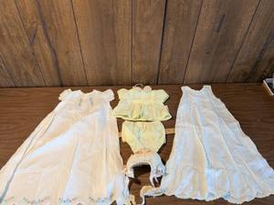 lot 157 image: Lot of 5 Infant Dresses with Bonnets, Embroidered Details