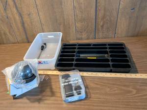 lot 161 image: Mixed Lot Metrokane Wine Preserver Vacuum Pump, Dummy Security Camera, Storage Tray, Container