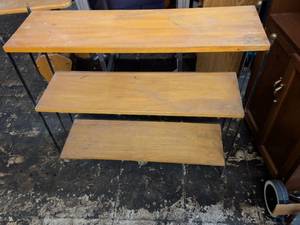 lot 179 image: 3-Tier Wooden Shelf Unit with Metal Frame and Brass Knobs