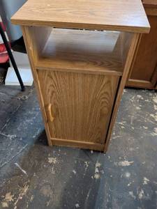 lot 181 image: Wood Cabinet with Open Shelf and Door Storage