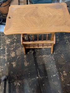 lot 182 image: Wood Side Table with Shelf Storage and Spindle Rack