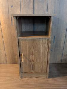lot 198 image: Wood Cabinet with Open Shelf and Closed Storage Compartment