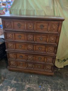 lot 202 image: 5-Drawer Chest with Carved Panel Fronts and Metal Pulls