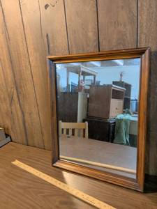 lot 217 image: Wood Framed Wall Mirror 23 x 24 inches