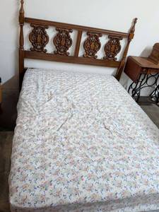 lot 218 image: Carved Wood Bed Frame with Headboard no bed frame. Full size bed