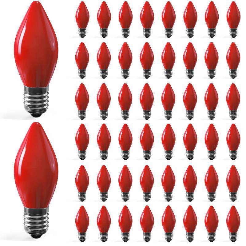 lot 1290 image: 50 Pack C7 Red Christmas Replacement Light Bulbs for Outdoor String Lights, Vintage Christmas Decoration Lights with C7 Incandescent Bulbs, 5 Watt Night Light Bulbs for Indoor Party Valentine Decor - Retail $17