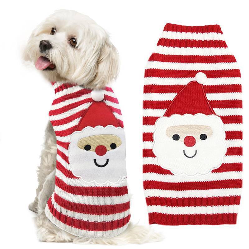lot 15184 image: DOGGYZSTYLE Dog Christmas Sweater Xmas Pet Clothes Cute Striped Santa Claus Costume Holiday Puppy Cat Jumpers Outfits New Year Gifts for Small Medium Large Dogs (L, Red White Stripe Santa Claus) - Retail $14