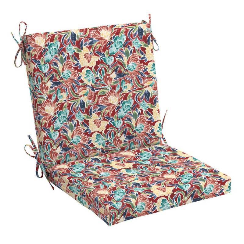 lot 28283 image: Hampton Bay 17 in. W x 20 in. D Mid Back Universal Outdoor Cushion in Chili Floral