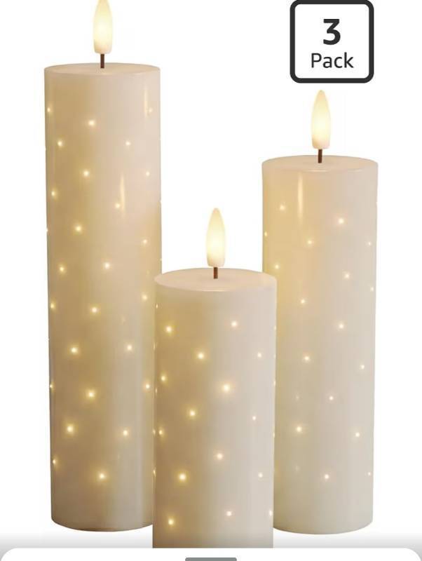 lot 9623 image: Flameless LED Flickering Fiber Optic Candles, 3Pack Warm Battery-Operated Fake Candles with Timer,